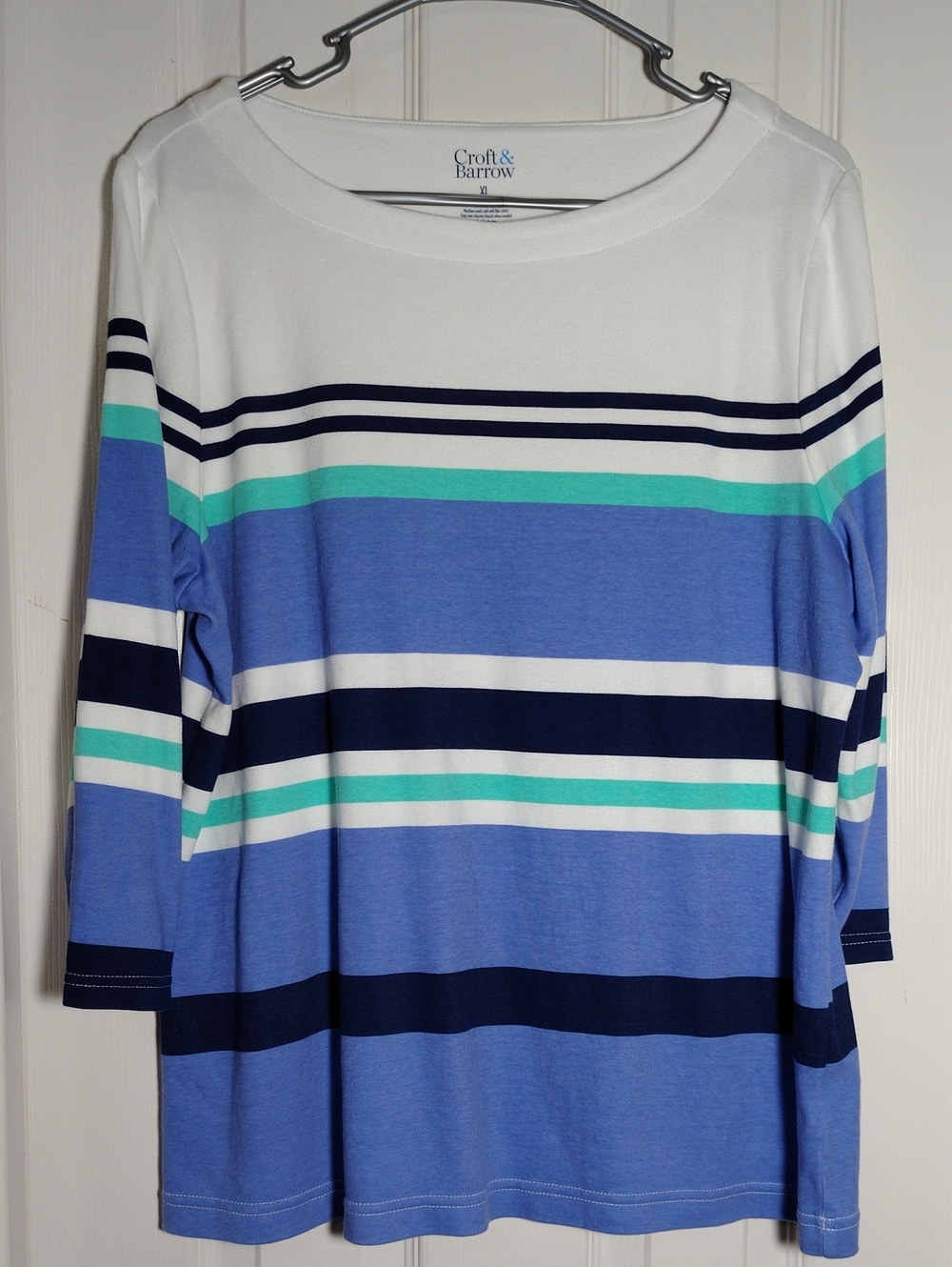croft & barrow Navy, Blue & Mint Striped Long Sleeve Top
